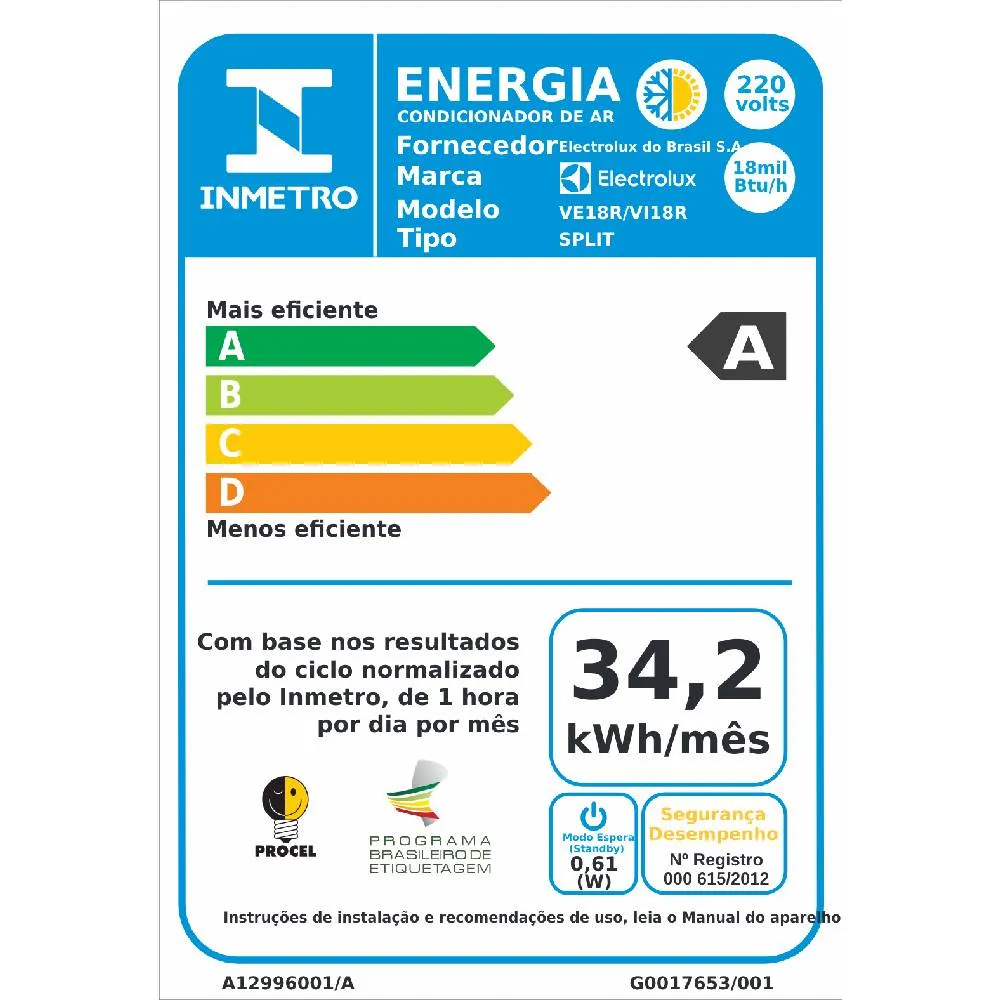 Ar-Condicionado Split Electrolux 18.000 BTUs Quente/Frio Linha Ecoturbo (VI18R/VE18R)