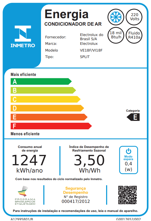 Ar-Condicionado Split Electrolux 18.000 BTUs Frio Linha Ecoturbo (VI18F/VE18F)