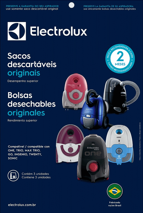 Kit c/ 3 Sacos Descartáveis para Aspiradores de Pó Modelos: Clario, Classic Silencer, Jetmaxx, Ultrasilencer, Ultraone, Equipt e Powerforce (SBECL)