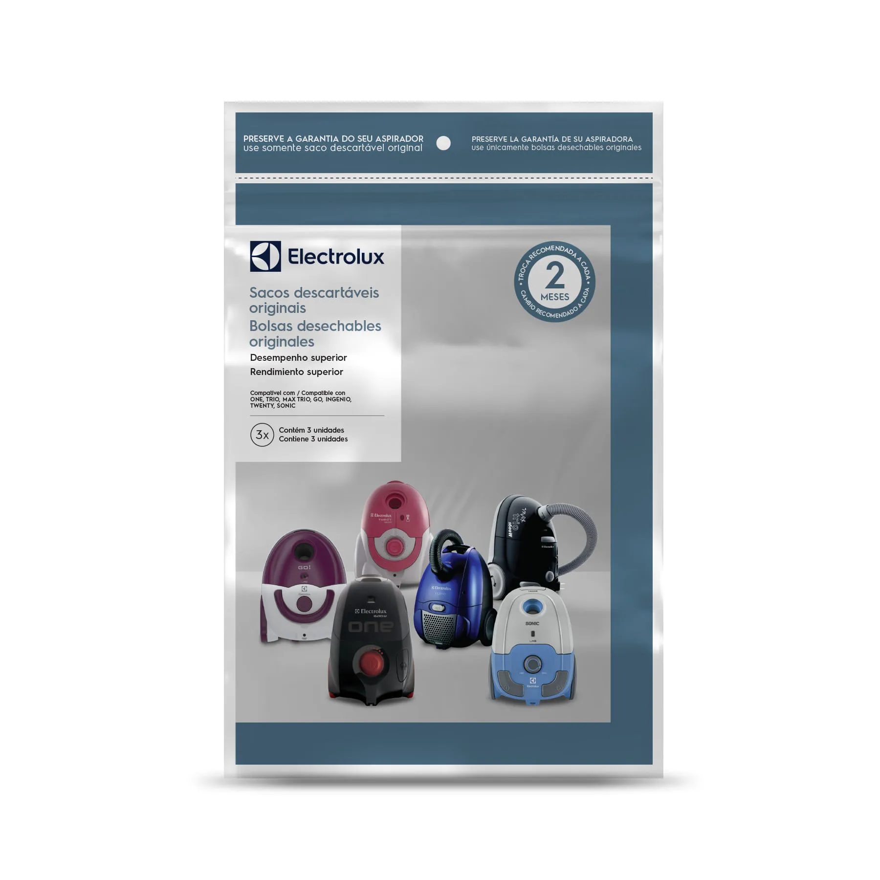 2 Kits 3 Sacos de aspirador de pó - Modelos: One, Trio, Max Trio, Go!, Ingenio, Twenty e Sonic (SBEON) Electrolux