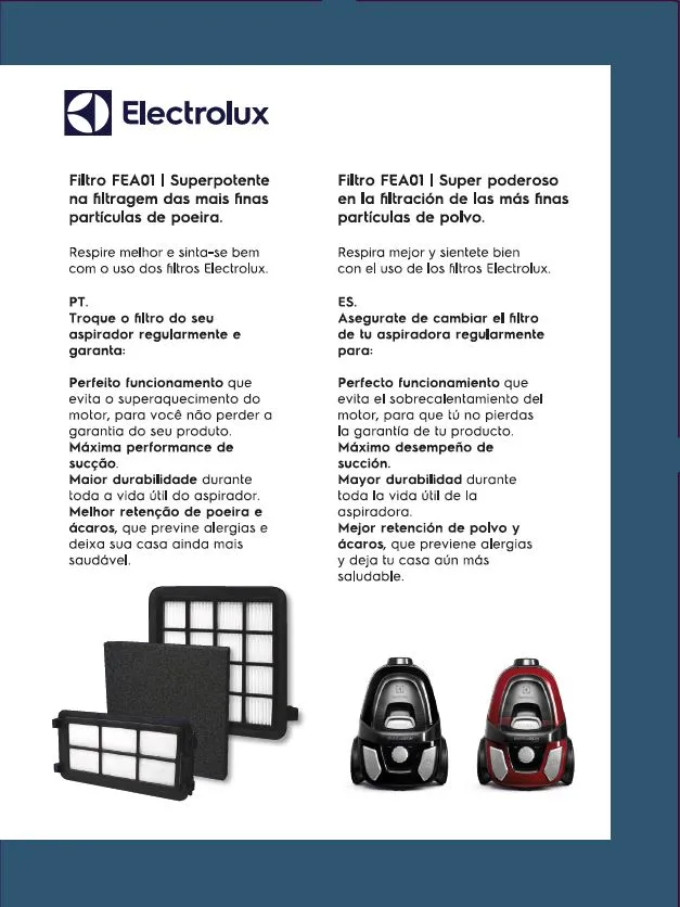 Kit de Filtros ORIGINAIS para Aspiradores de Pó EASY1 EASY2 (FEA01) Electrolux