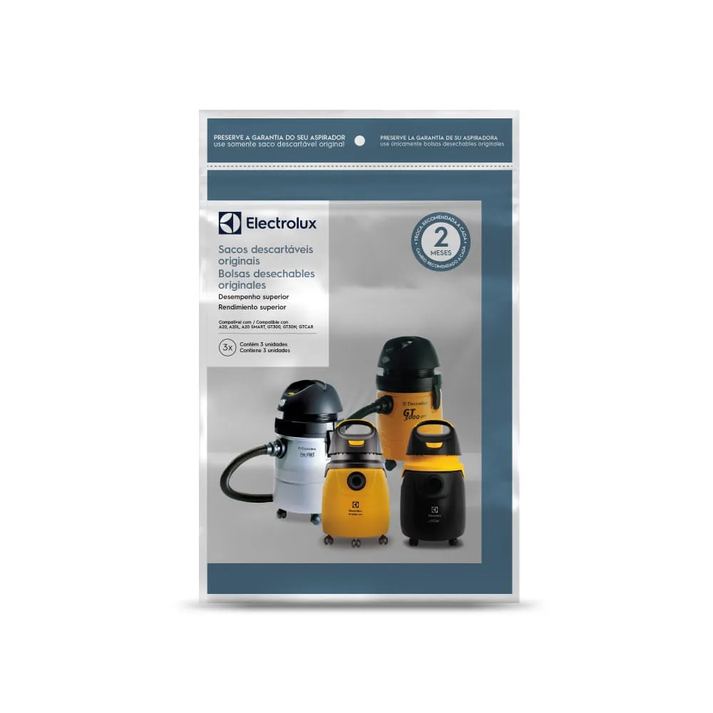 2 Kits com 3 Sacos de aspirador de pó Modelos A20 e Gt3000 (CSE20) Electrolux