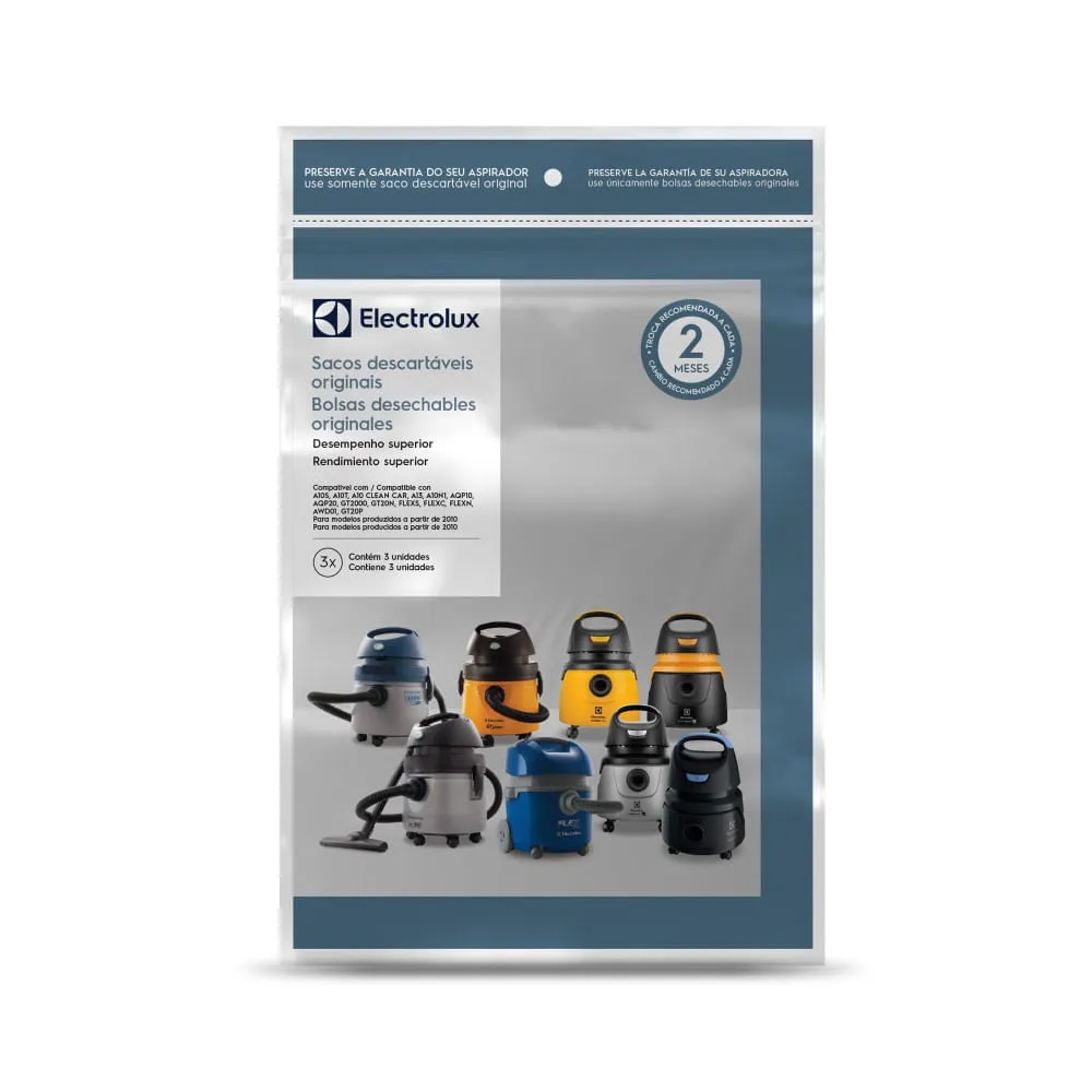 3 Kits 3 Sacos de aspirador de pó - Modelos A10, Acqua Power e Gt2000 (CSE10) Electrolux