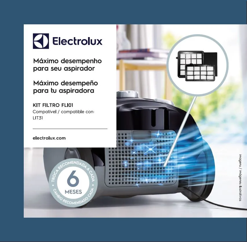 Kit 3 Filtros ORIGINAIS para Aspirador de Pó LTI31 (FLI01) Electrolux