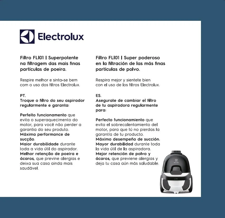Kit 3 Filtros ORIGINAIS para Aspirador de Pó LTI31 (FLI01) Electrolux
