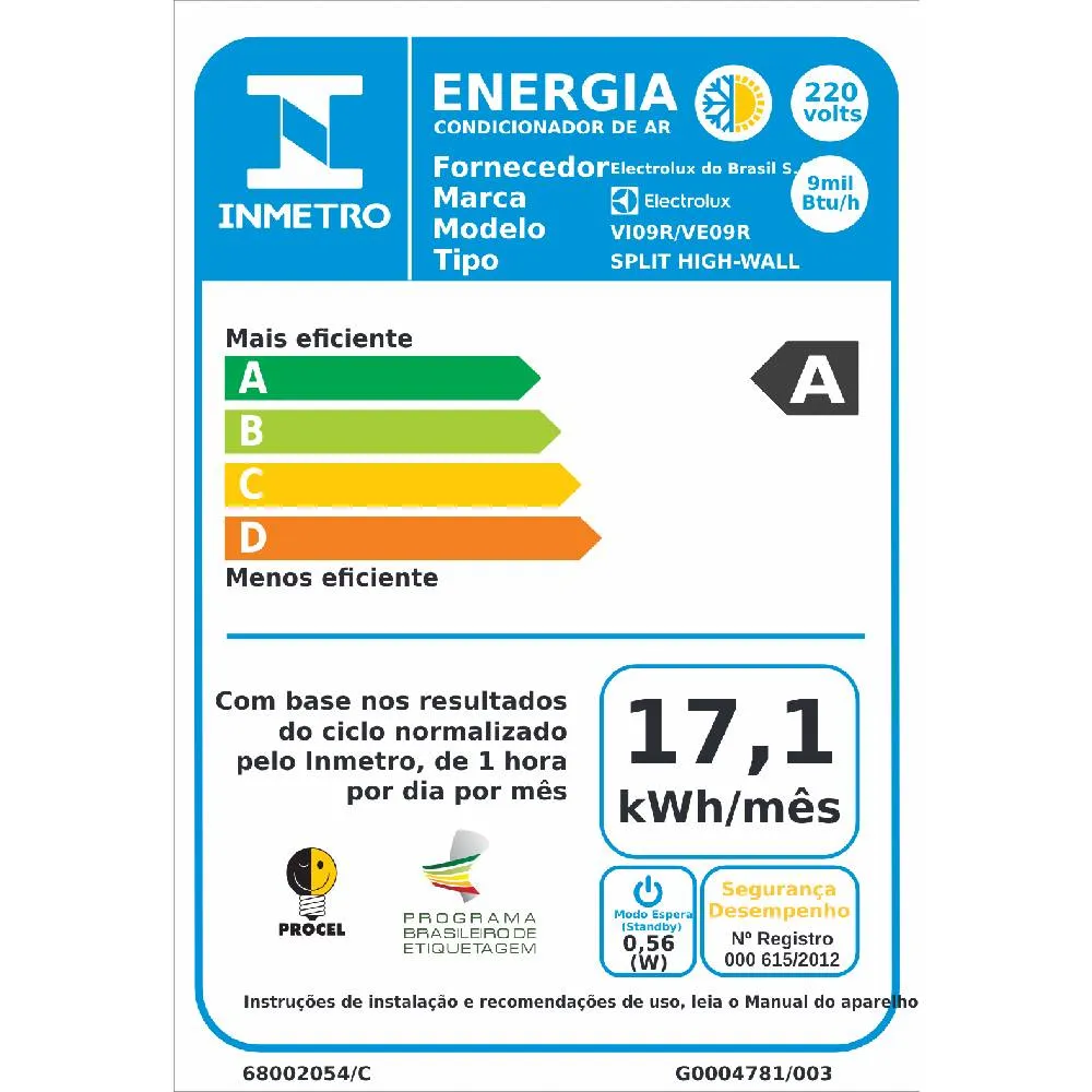 Ar-Condicionado Split Electrolux 9.000 Btus Quente/Frio Linha Ecoturbo (VI09R/VE09R)