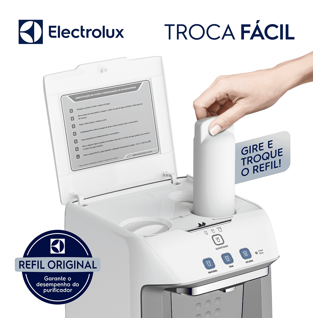 Filtro/Refil Original para Purificador de Água Electrolux PA21G / PA26G / PA31G – Refil longa duração: troque a cada 12 meses