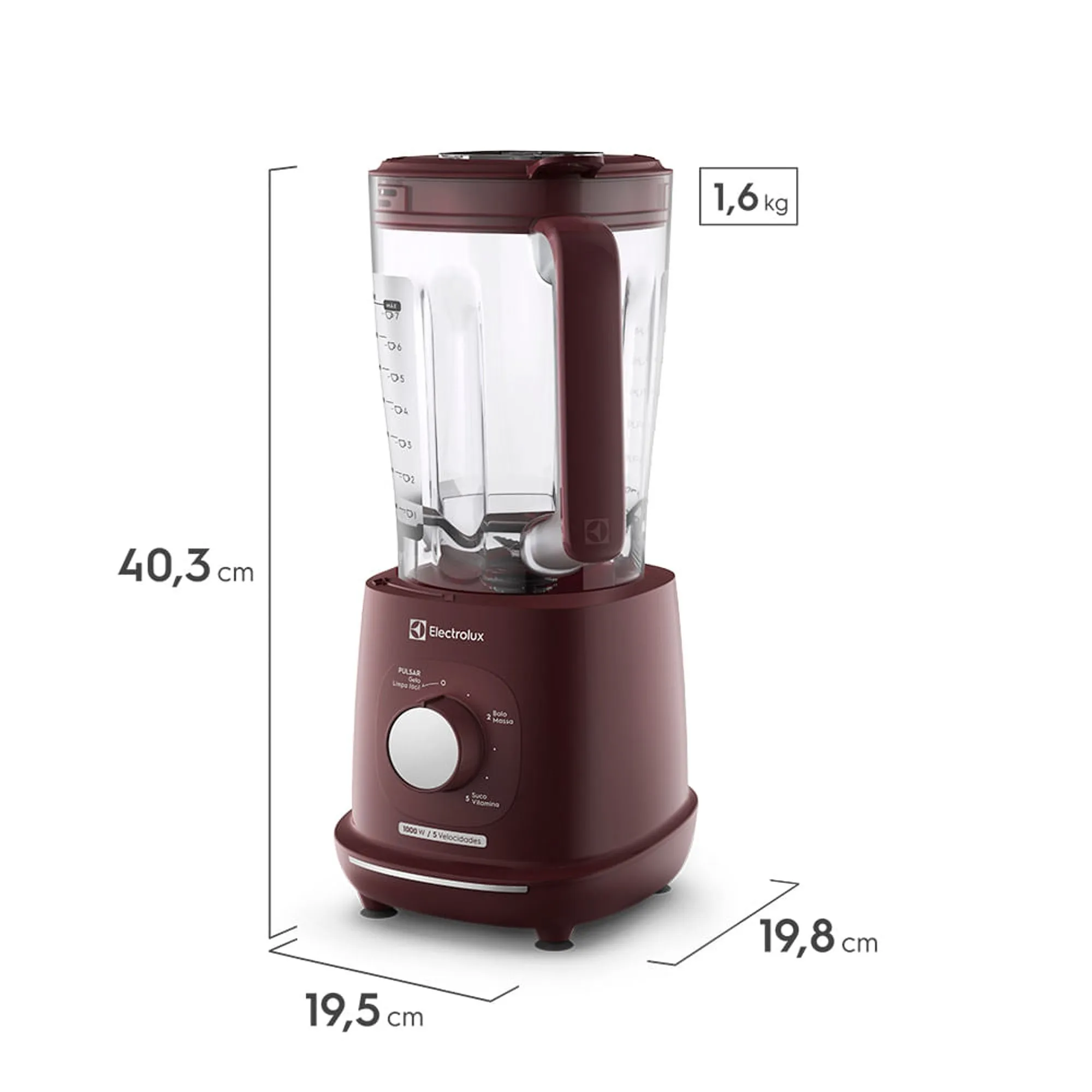 Liquidificador Electrolux 1000W 2.7L Efficient TriForce 5 Velocidades Vermelho (EBL1010)