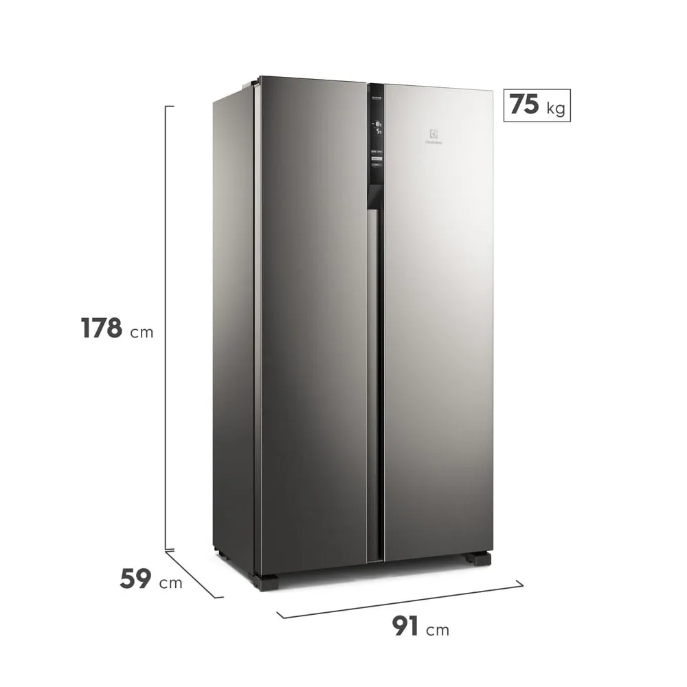 Geladeira Electrolux Frost Free Inverter 440L Efficient com AutoSense Side by Side cor Inox Look (IS4S)
