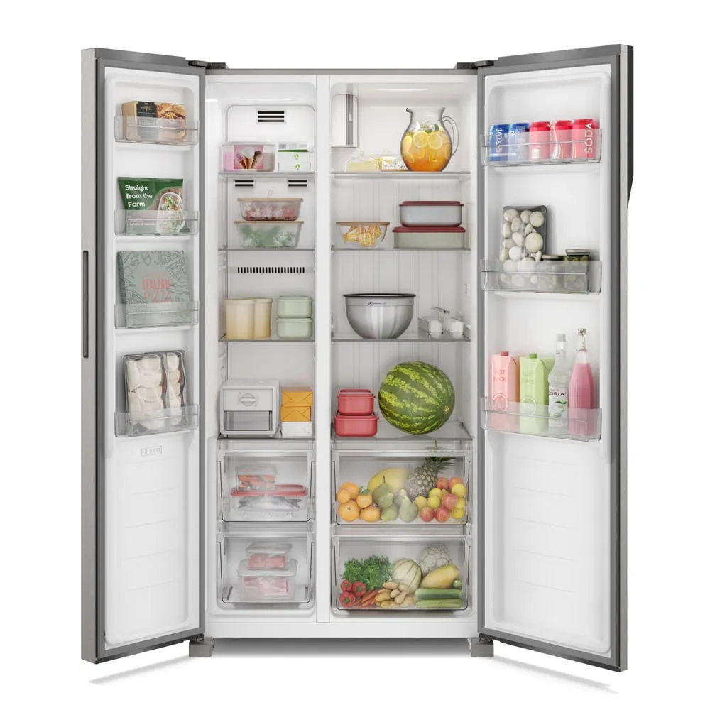 Geladeira Electrolux Frost Free Inverter 440L Efficient com AutoSense Side by Side cor Inox Look (IS4S)
