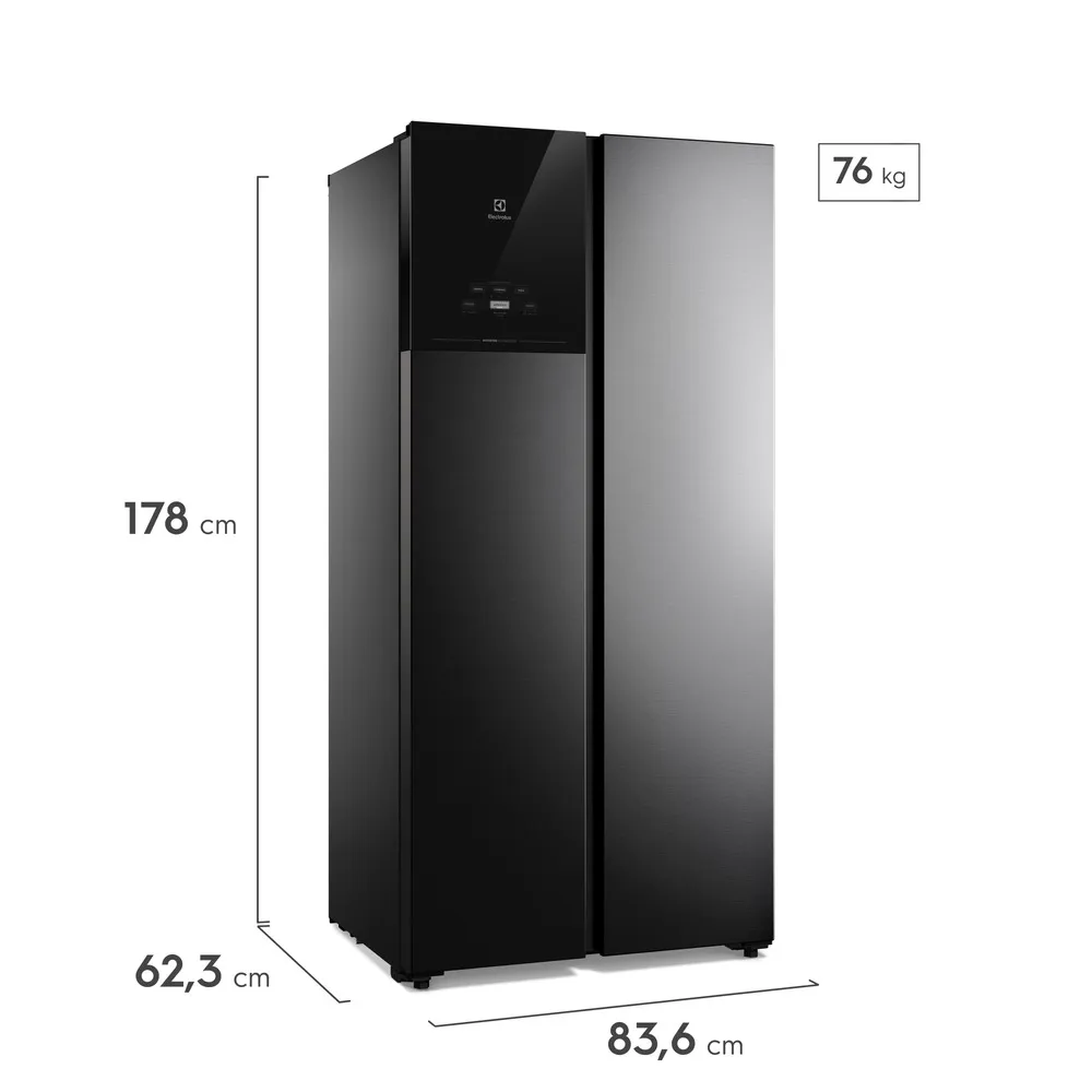 Geladeira Electrolux Frost Free Inverter 431L AutoSense Bivolt Side by Side Black Inox Look (ES40B)