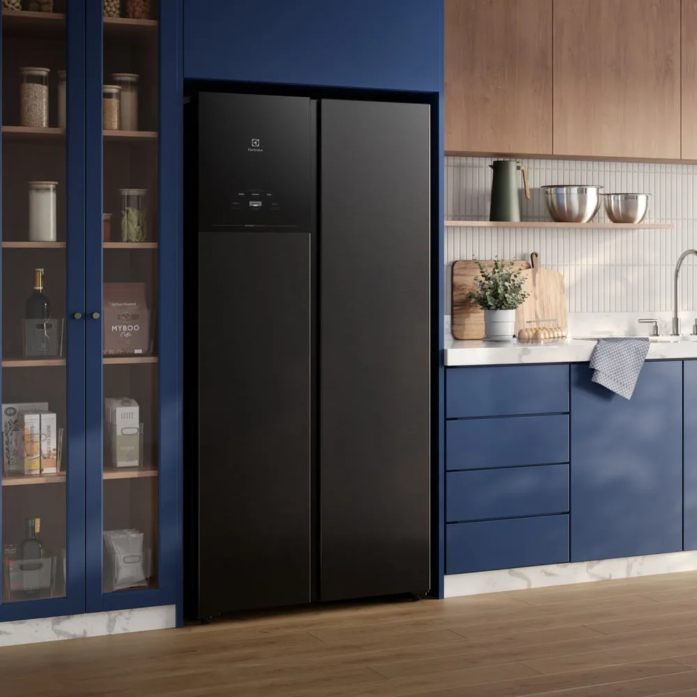 Geladeira Electrolux Frost Free Inverter 431L AutoSense Bivolt Side by Side Black Inox Look (ES40B)