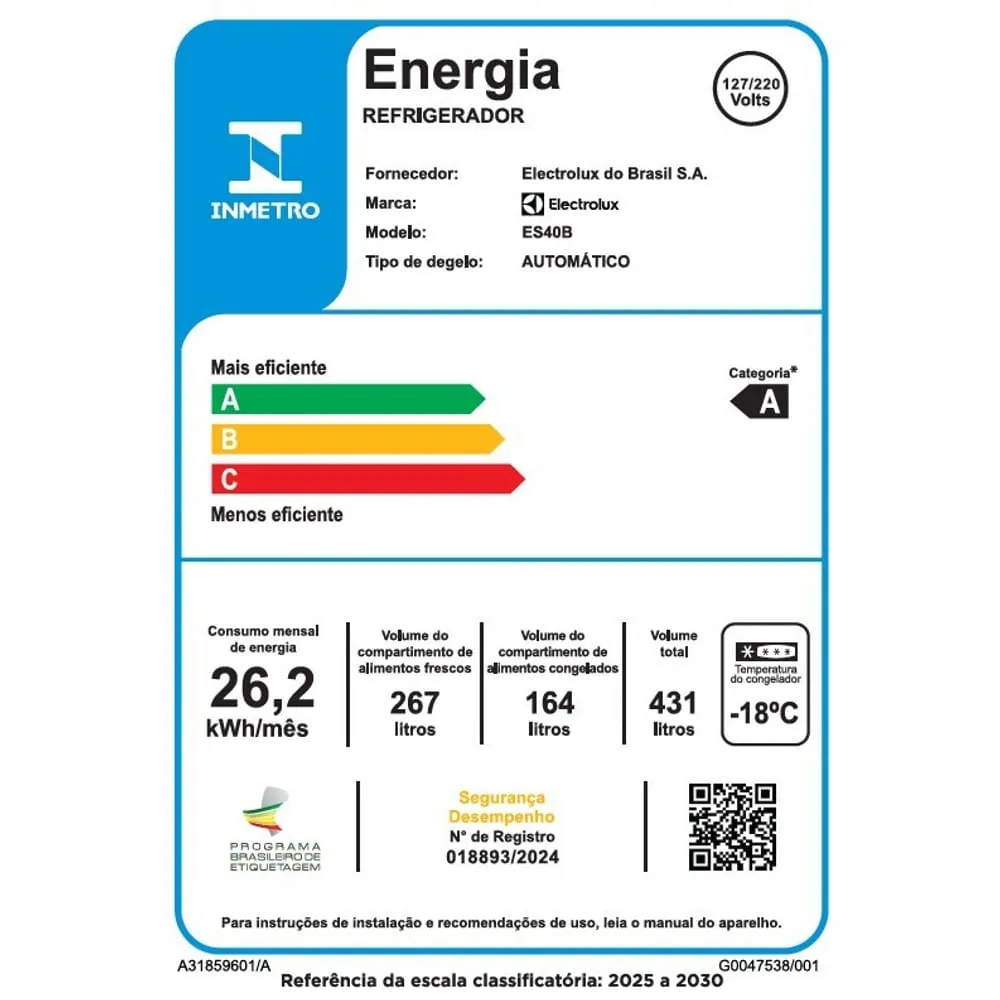 Geladeira Electrolux Frost Free Inverter 431L AutoSense Bivolt Side by Side Black Inox Look (ES40B)