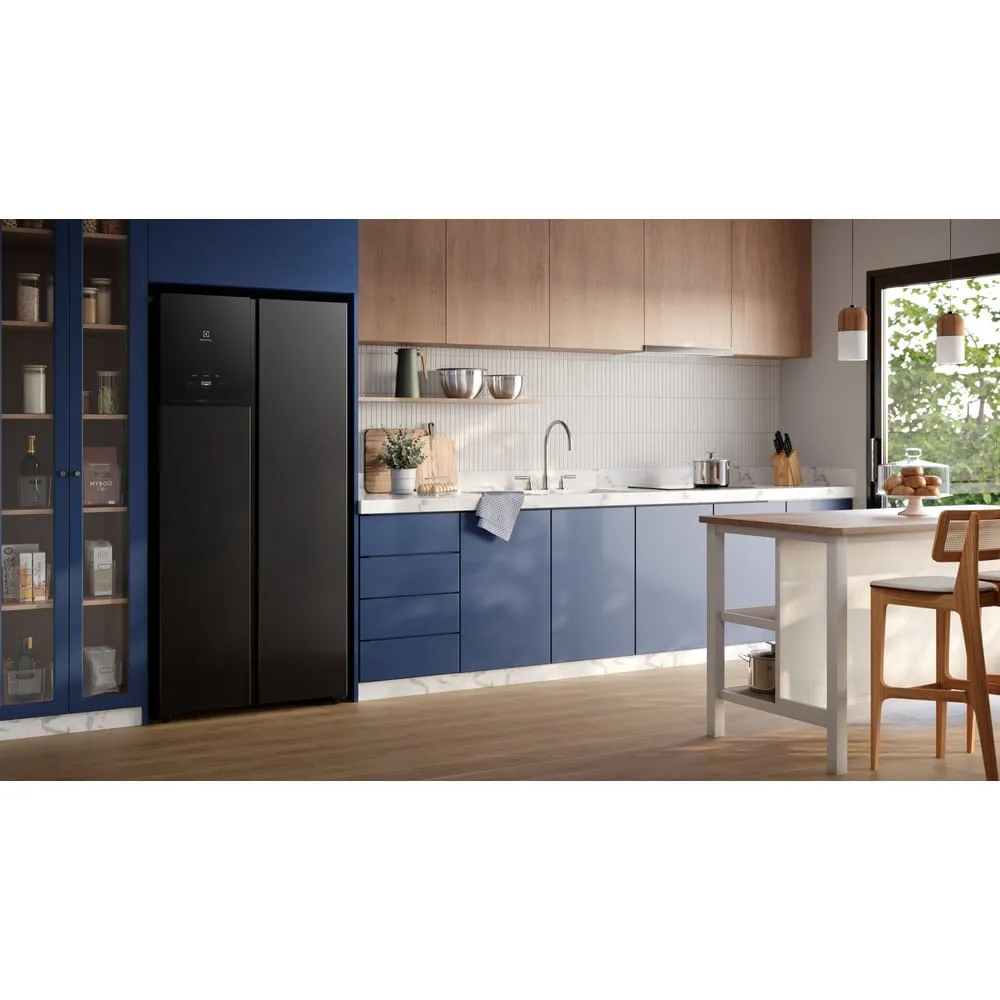 Geladeira Electrolux Frost Free Inverter 431L AutoSense Bivolt Side by Side Black Inox Look (ES40B)