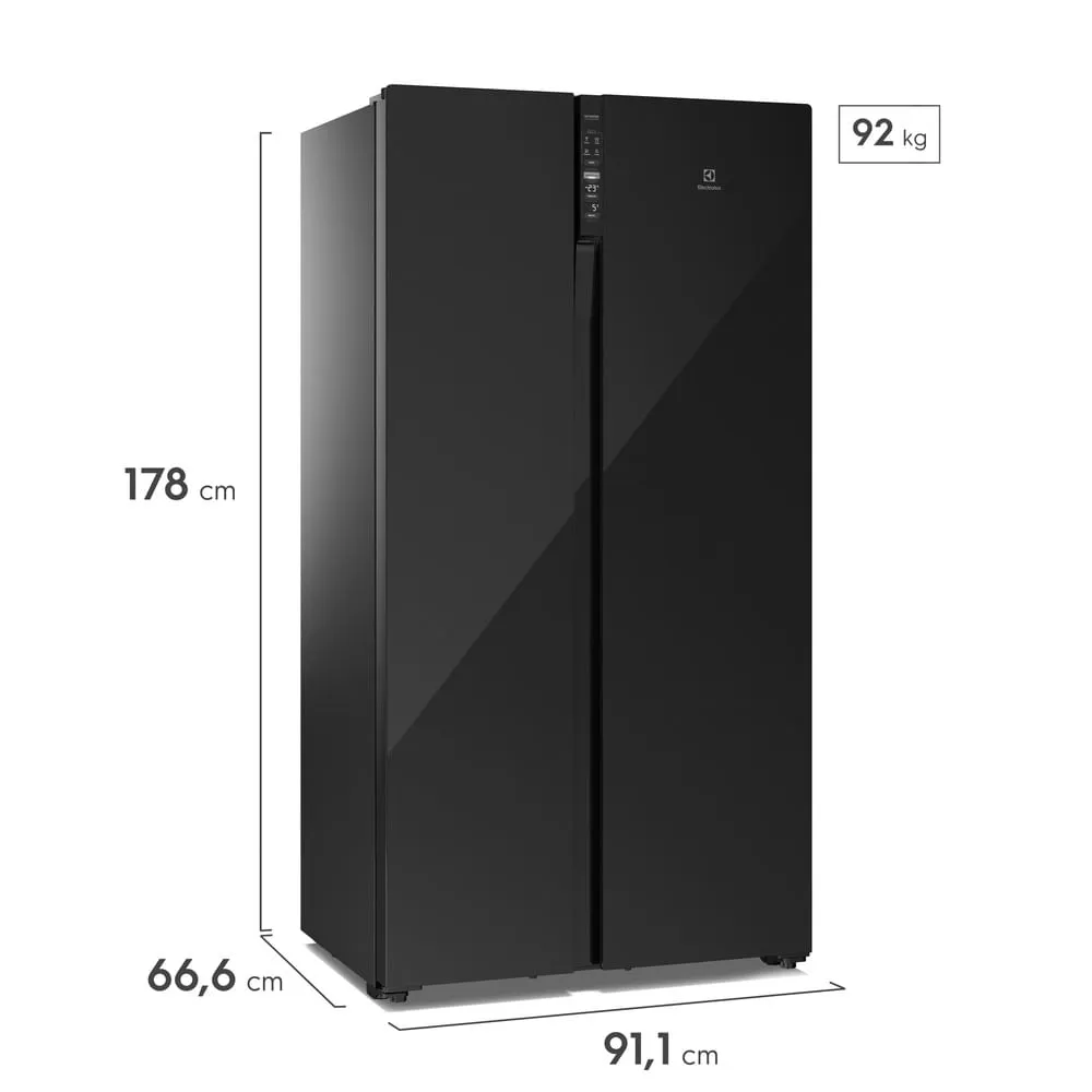 Geladeira Electrolux Frost Free Inverter 526L Efficient com AutoSense Side by Side Vidro Preto (ES5GB)