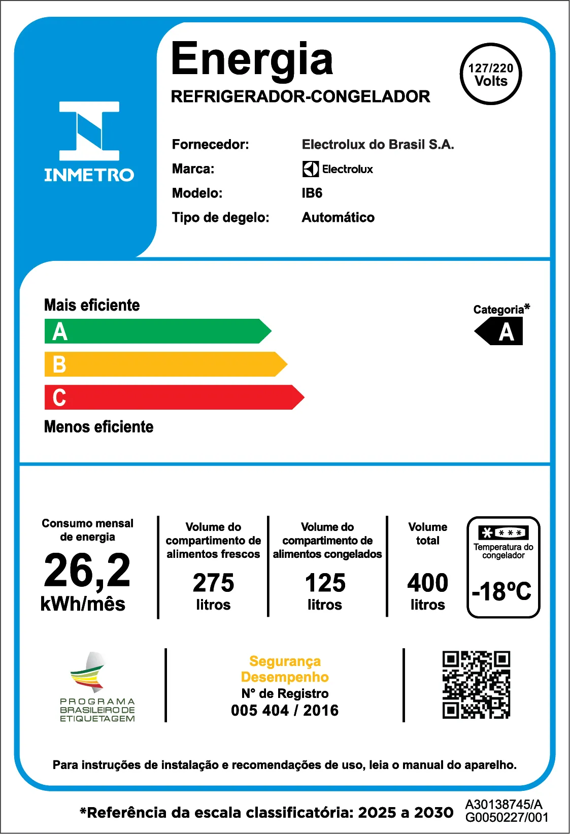 Geladeira Electrolux Frost Free Inverter 400L Efficient AutoSense e Rapid Freeze Inverse Branca (IB6)