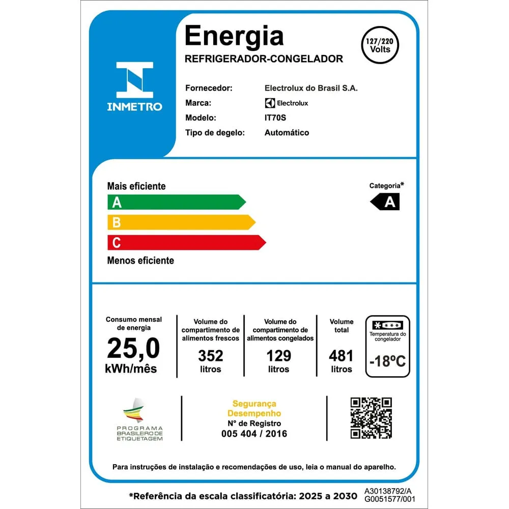Geladeira Electrolux Frost Free Inverter 481L Efficient com AutoSense SmartBivolt Duplex cor Inox Look (IT70S)