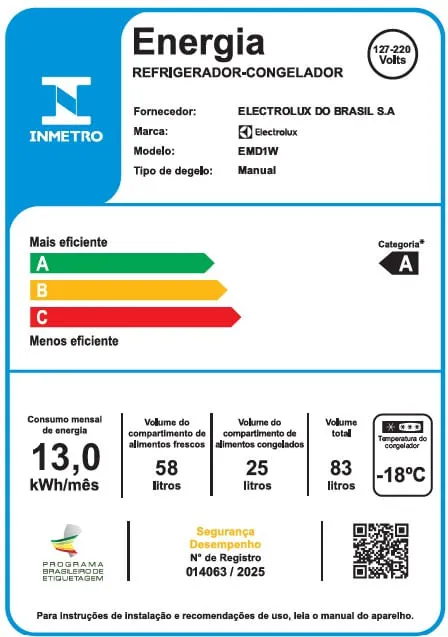 Mini Geladeira 83L Inverter Bivolt Duplex Branca (EMD1W)