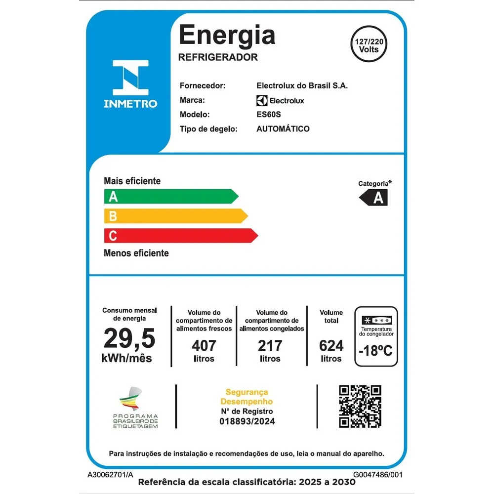 Geladeira Electrolux Frost Free Bivolt 624L Efficient com AutoSense Side by Side Inox Look (ES60S)