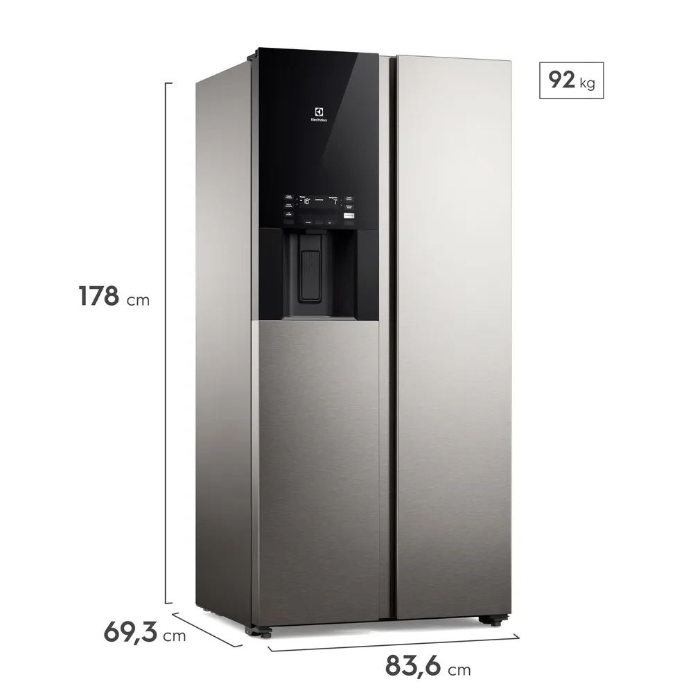Geladeira Electrolux Frost Free Inverter 481L AutoSense e Água e Gelo na Porta Side by Side Inox Look (ES4WS)