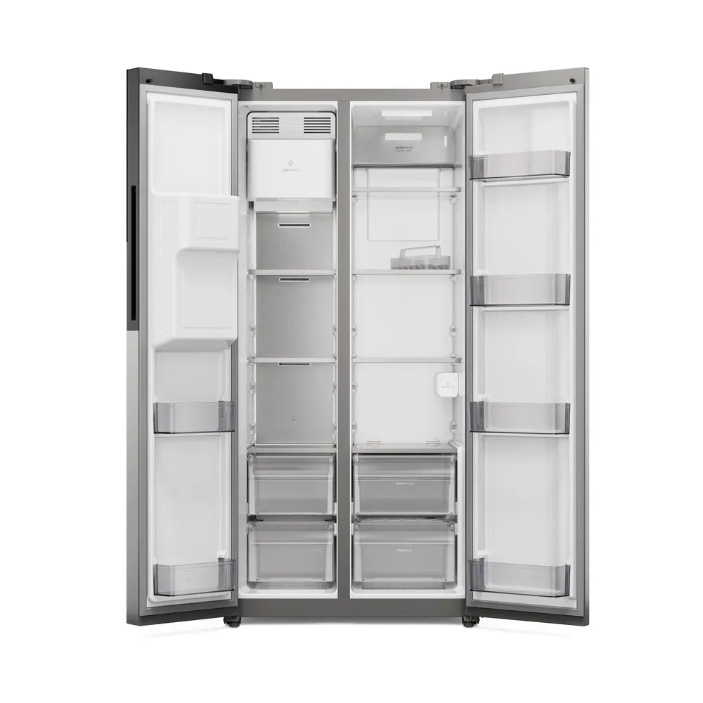 Geladeira Electrolux Frost Free Inverter 481L AutoSense e Água e Gelo na Porta Side by Side Inox Look (ES4WS)