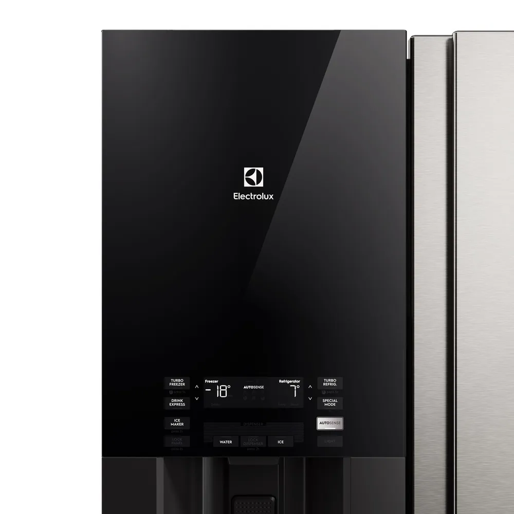 Geladeira Electrolux Frost Free Inverter 481L AutoSense e Água e Gelo na Porta Side by Side Inox Look (ES4WS)