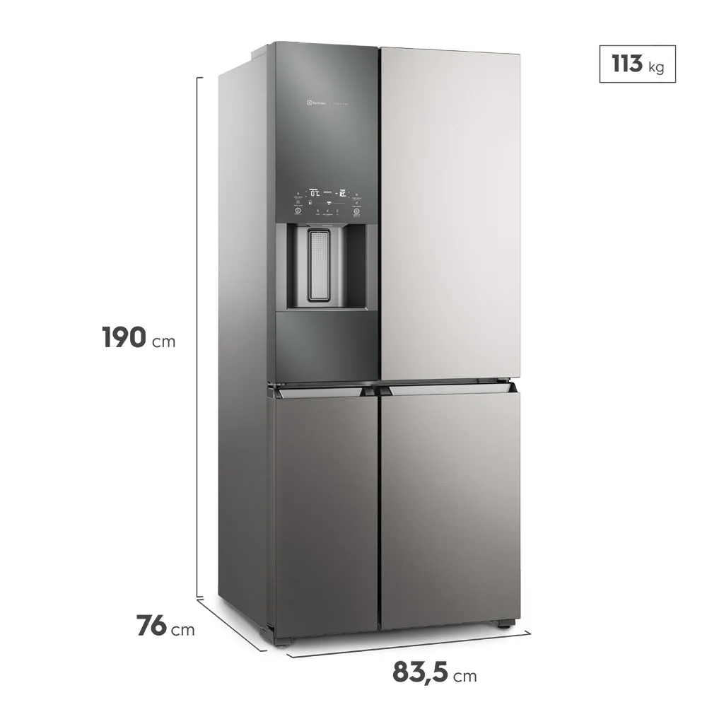 Geladeira Electrolux Frost Free Inverter 583L AutoSense e FlexiSpace 4 Portas Inox Espelhado Home Pro (IQ8WS)
