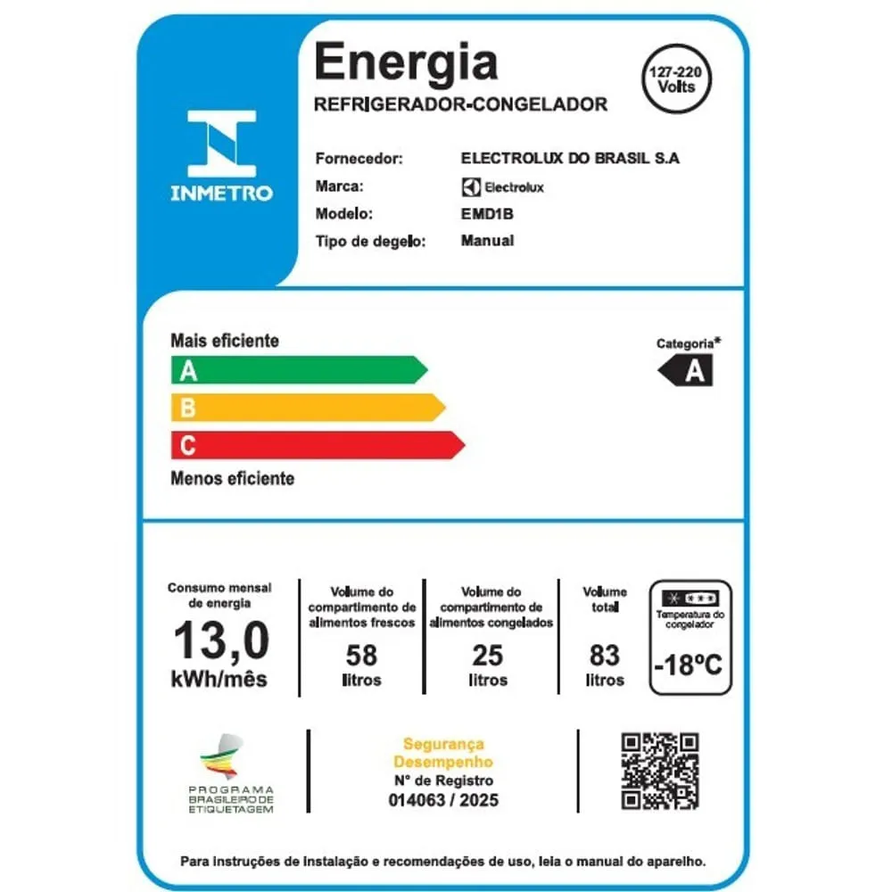 Mini Geladeira 83L Inverter Bivolt Duplex Preta (EMD1B)