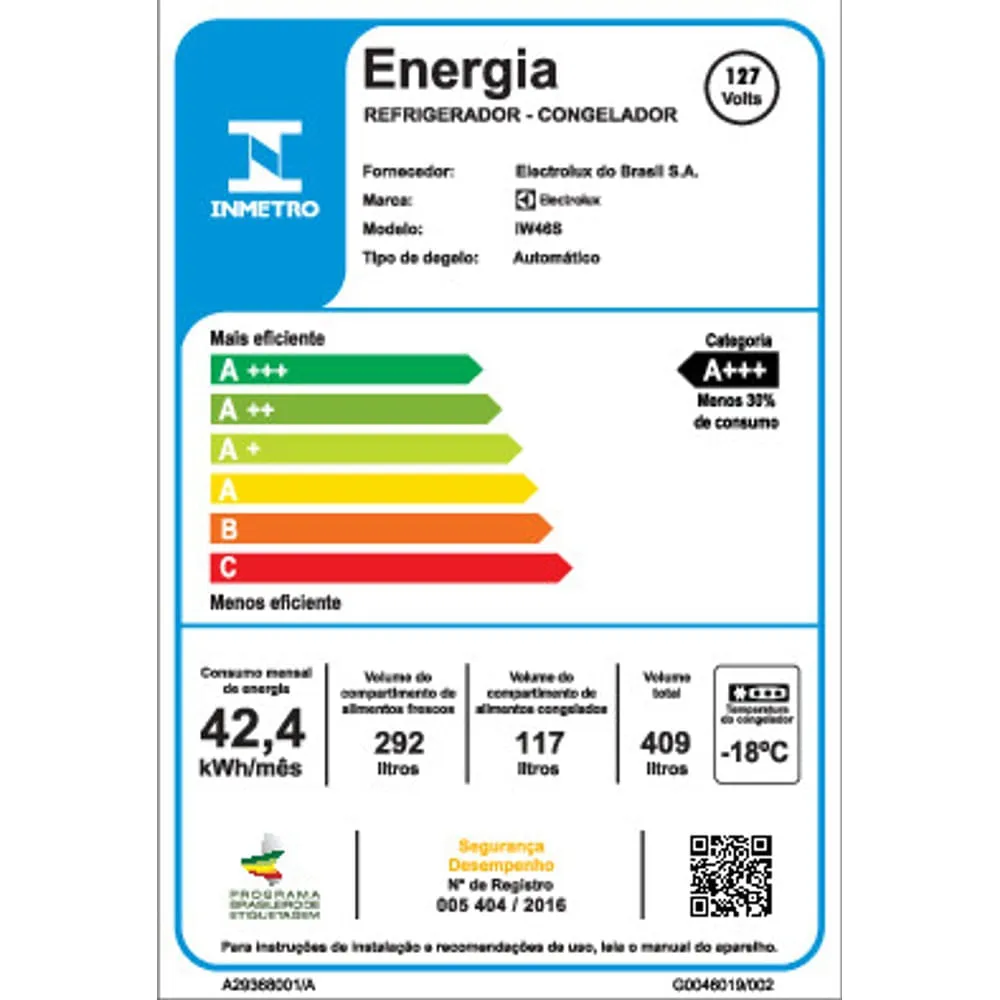 Geladeira Electrolux Frost Free Inverter 409L Água na Porta com AutoSense Duplex Inox Look (IW46S)