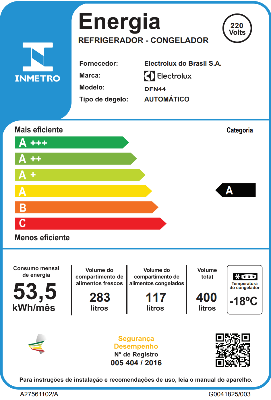 Geladeira Electrolux Frost Free 400L Efficient Turbo Freezer Duplex Branca (DFN44)
