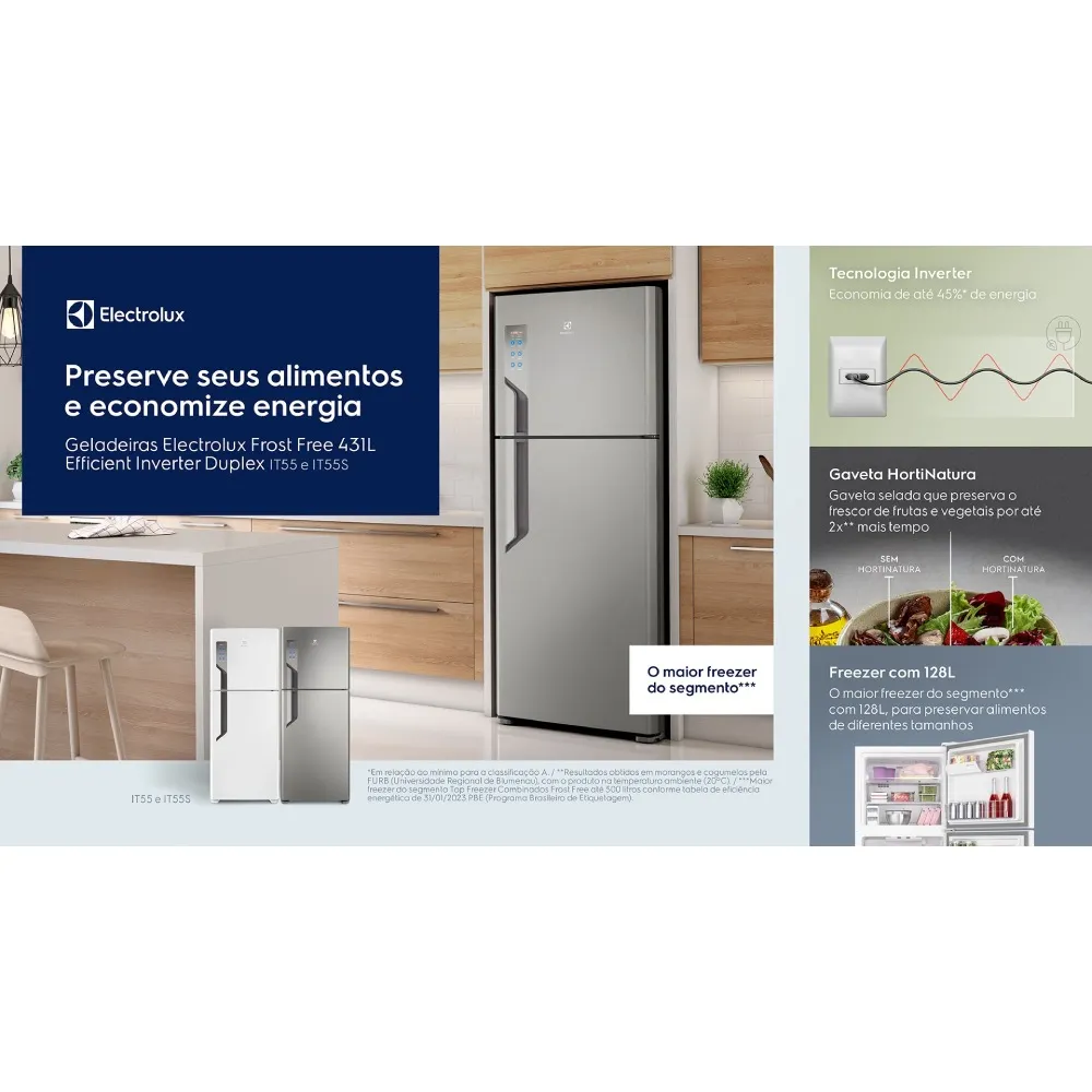 Geladeira Electrolux Frost Free Inverter 431L Efficient Duplex Branco (IT55)
