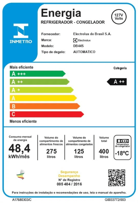 Geladeira Electrolux Frost Free 400L Efficient AutoSense Inverse cor Inox Look (DB44S)