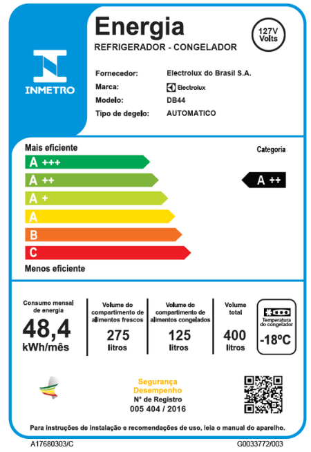Geladeira Electrolux Frost Free 400L Efficient AutoSense Inverse Branca (DB44)