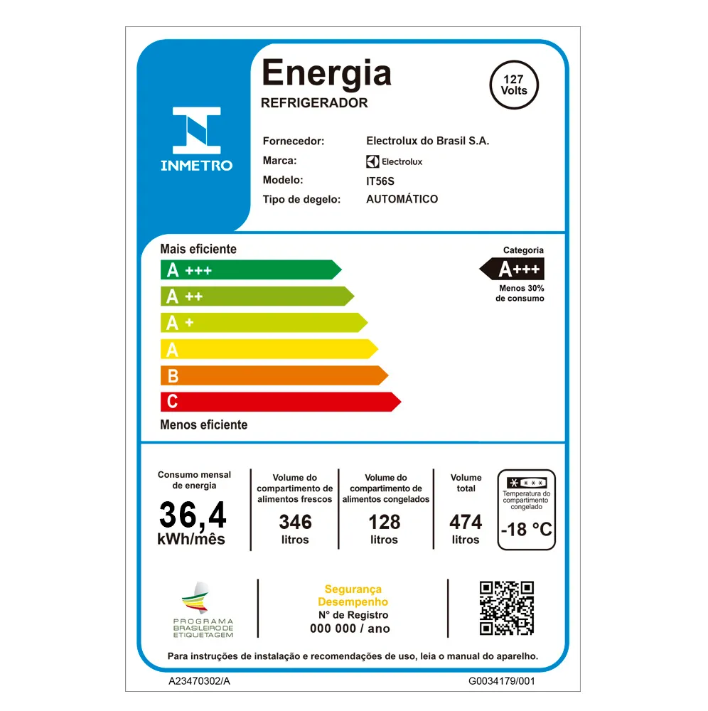 Geladeira Electrolux Frost Free Inverter 474L Efficient Duplex Cor Inox (IT56S)