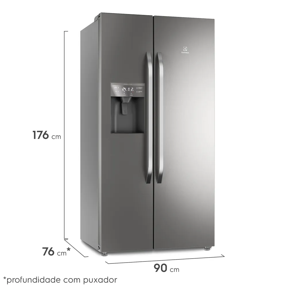 Geladeira Electrolux Frost Free Inverter 520L Efficient Side By Side Cor Inox (IS9S)