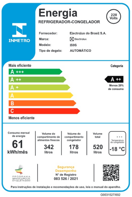 Geladeira Electrolux Frost Free Inverter 520L Efficient Side By Side Cor Inox (IS9S)