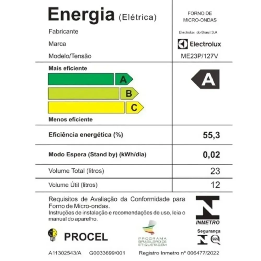 Micro-ondas Electrolux 23L Preto Efficient com Descongelamento Assistido (ME23P)