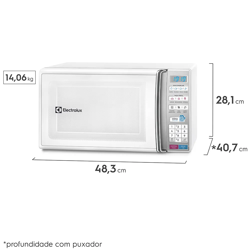 Micro-ondas Electrolux 27L Branco com 55 receitas pré-programadas e Função Tira Odor (MB37R)