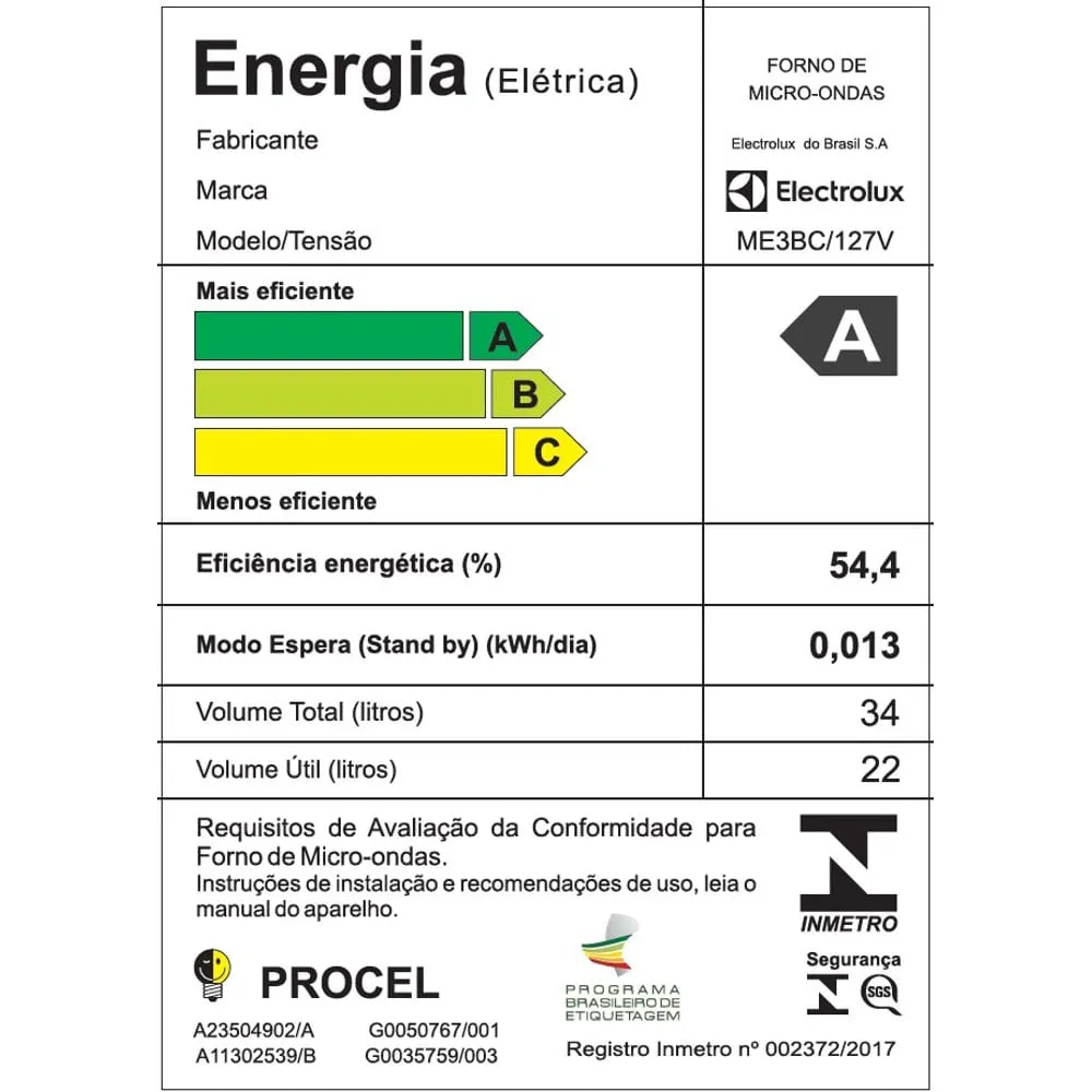 Micro-ondas de Embutir Electrolux 34L cor Inox Experience com Painel Inteligente (ME3BC)