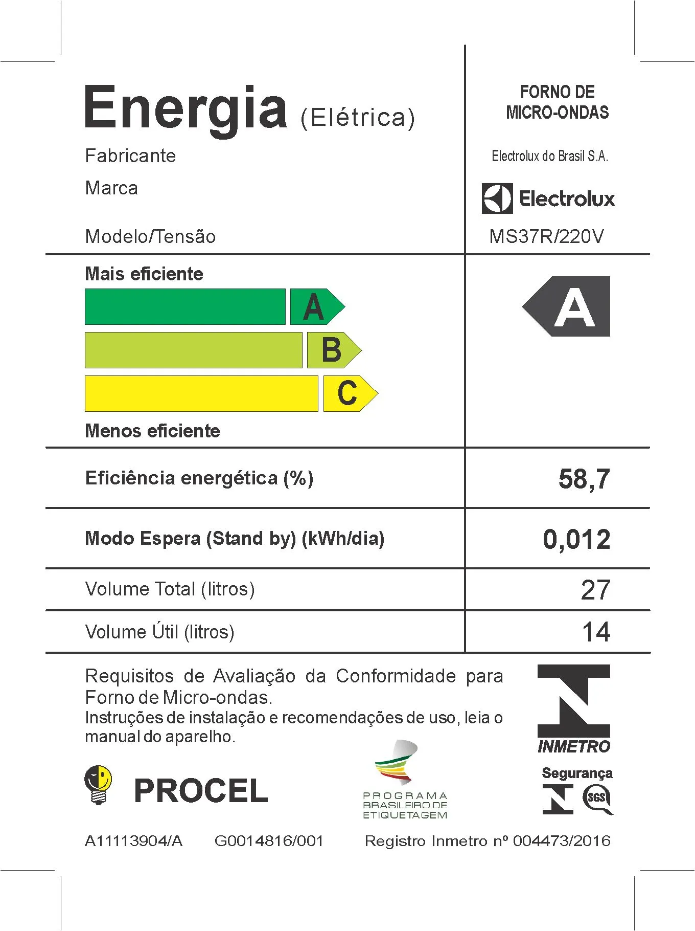 Micro-ondas Electrolux 27L cor Inox Espelhado com 55 receitas pré-programadas (MS37R)