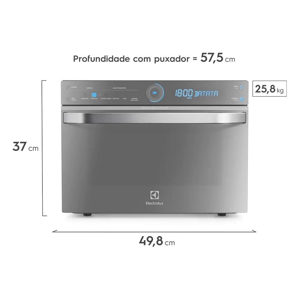 Micro-ondas Electrolux 32L cor Inox Espelhado com Função Aircook e Grill (MGA42)