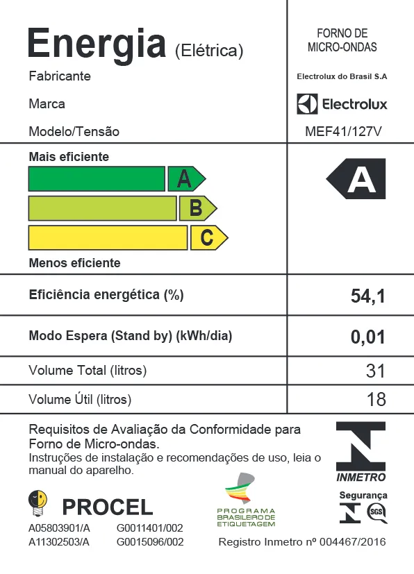 Micro-ondas Electrolux 31L Branco com Menu Meus Favoritos e Display Digital (MEF41)