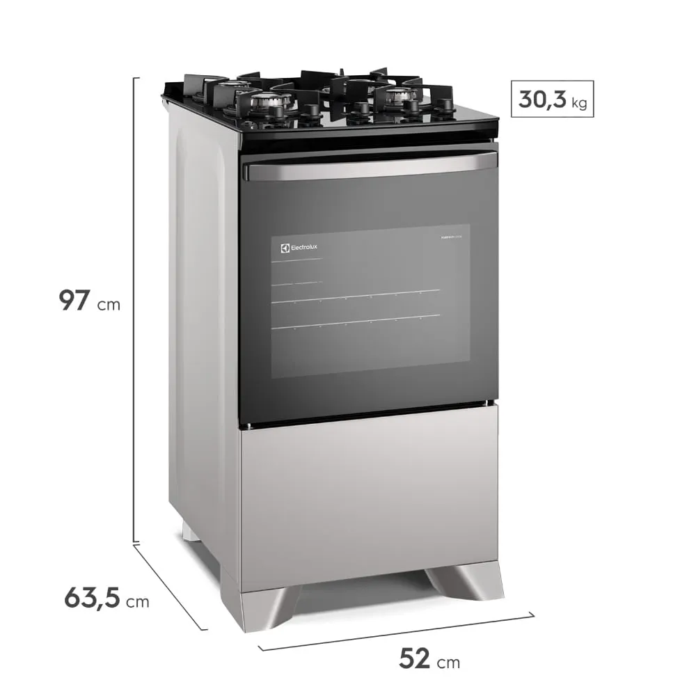Fogão 4 bocas Electrolux Cinza Efficient Mesa Vidro, Tripla Chama e PerfectCook (FE4GG)