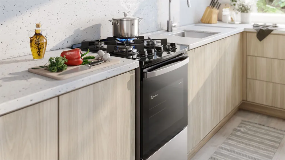 Fogão 4 bocas Electrolux Cinza Efficient Mesa Vidro, Tripla Chama e PerfectCook (FE4GG)