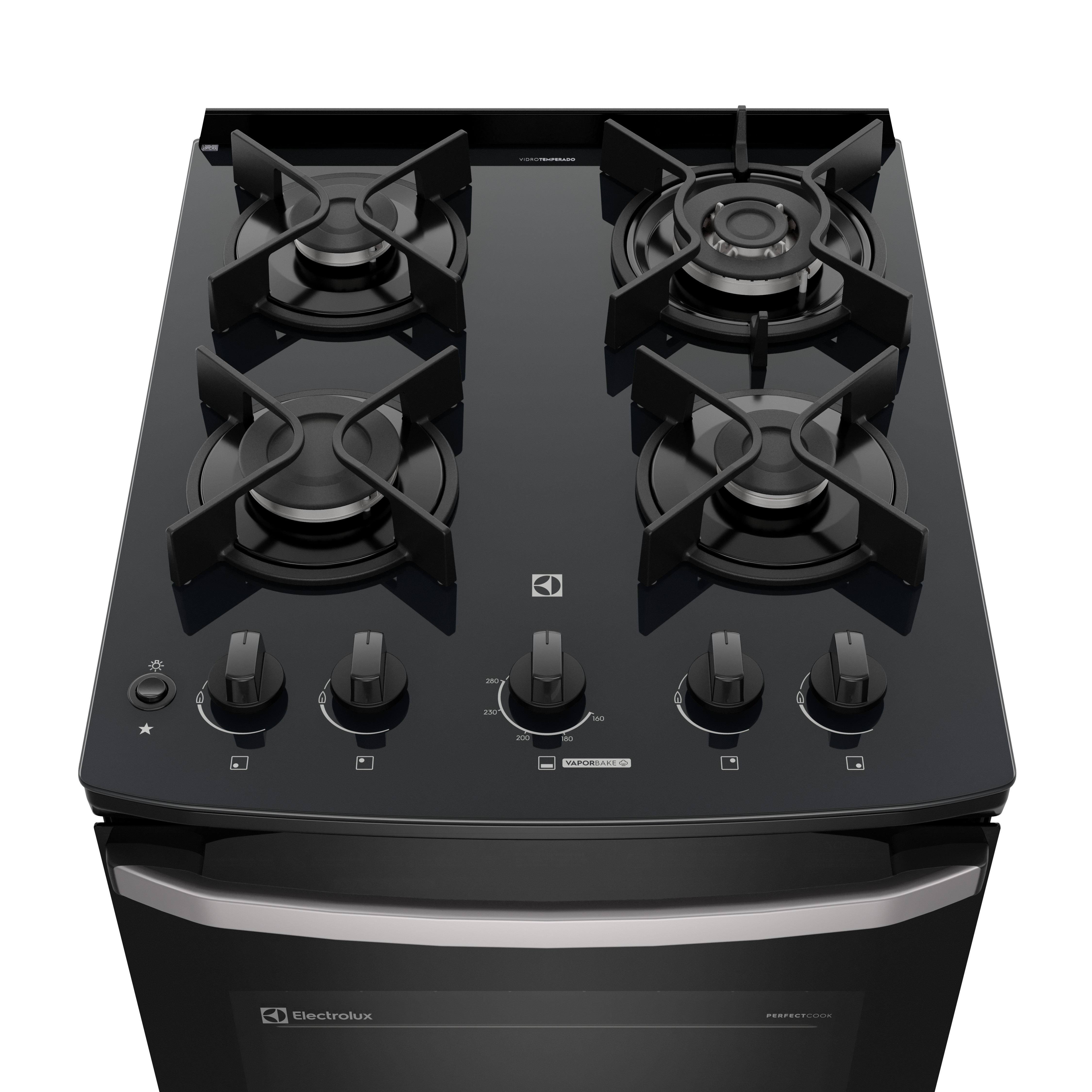 Fogão 4 bocas Electrolux Preto Efficient Mesa Vidro, Tripla Chama e PerfectCook (FE4GB)