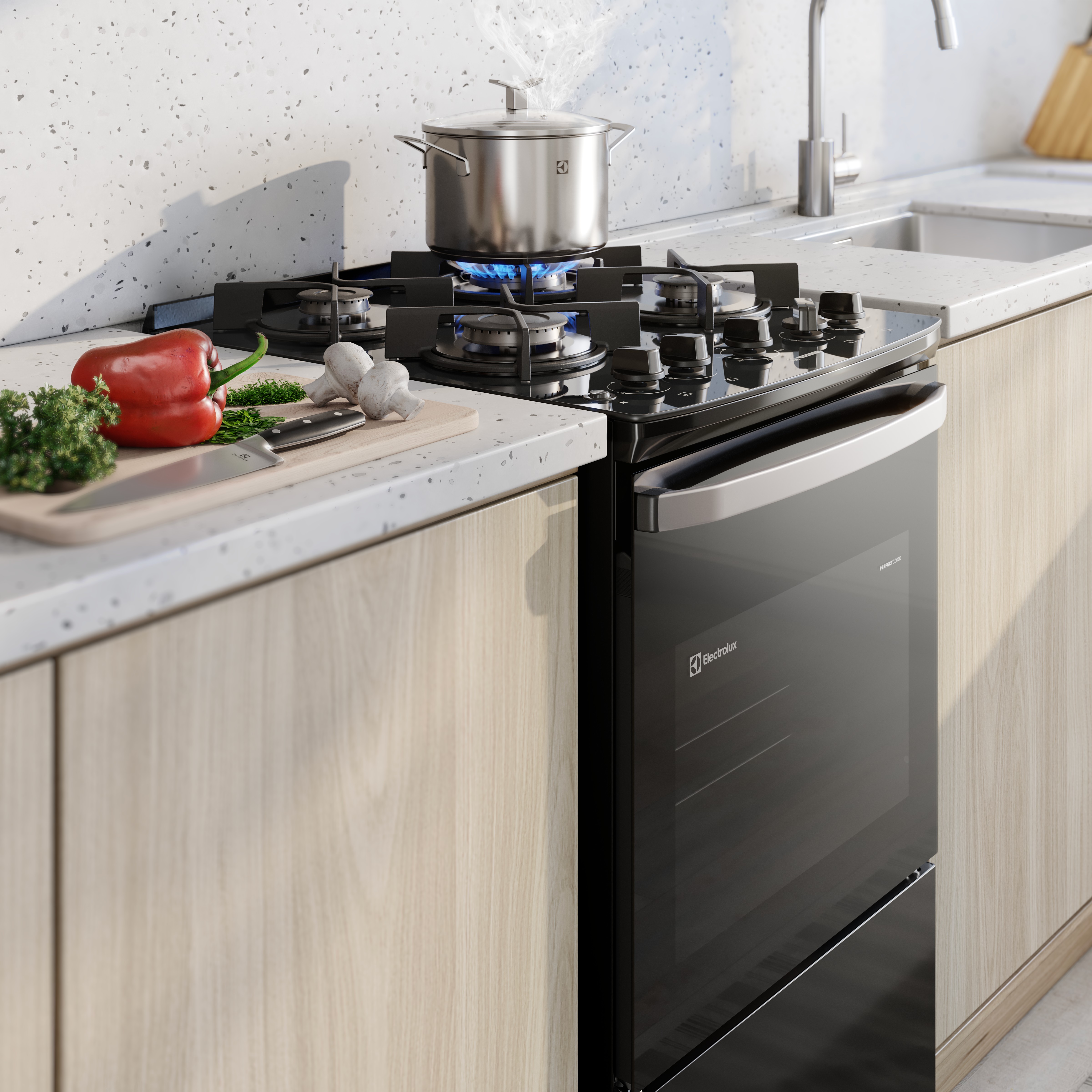 Fogão 4 bocas Electrolux Preto Efficient Mesa Vidro, Tripla Chama e PerfectCook (FE4GB)