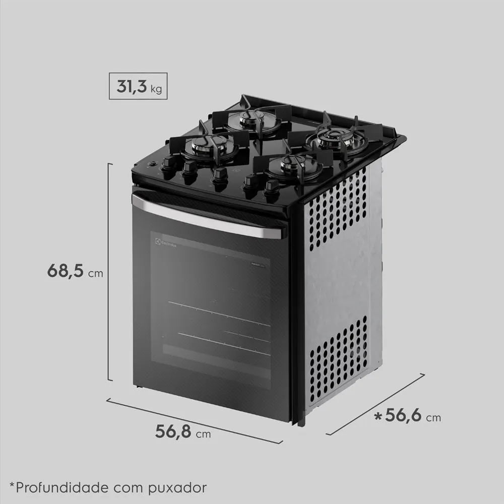 Fogão de Embutir 4 bocas Electrolux Preto Experience Mesa de Vidro e VaporBake (FE4BB)