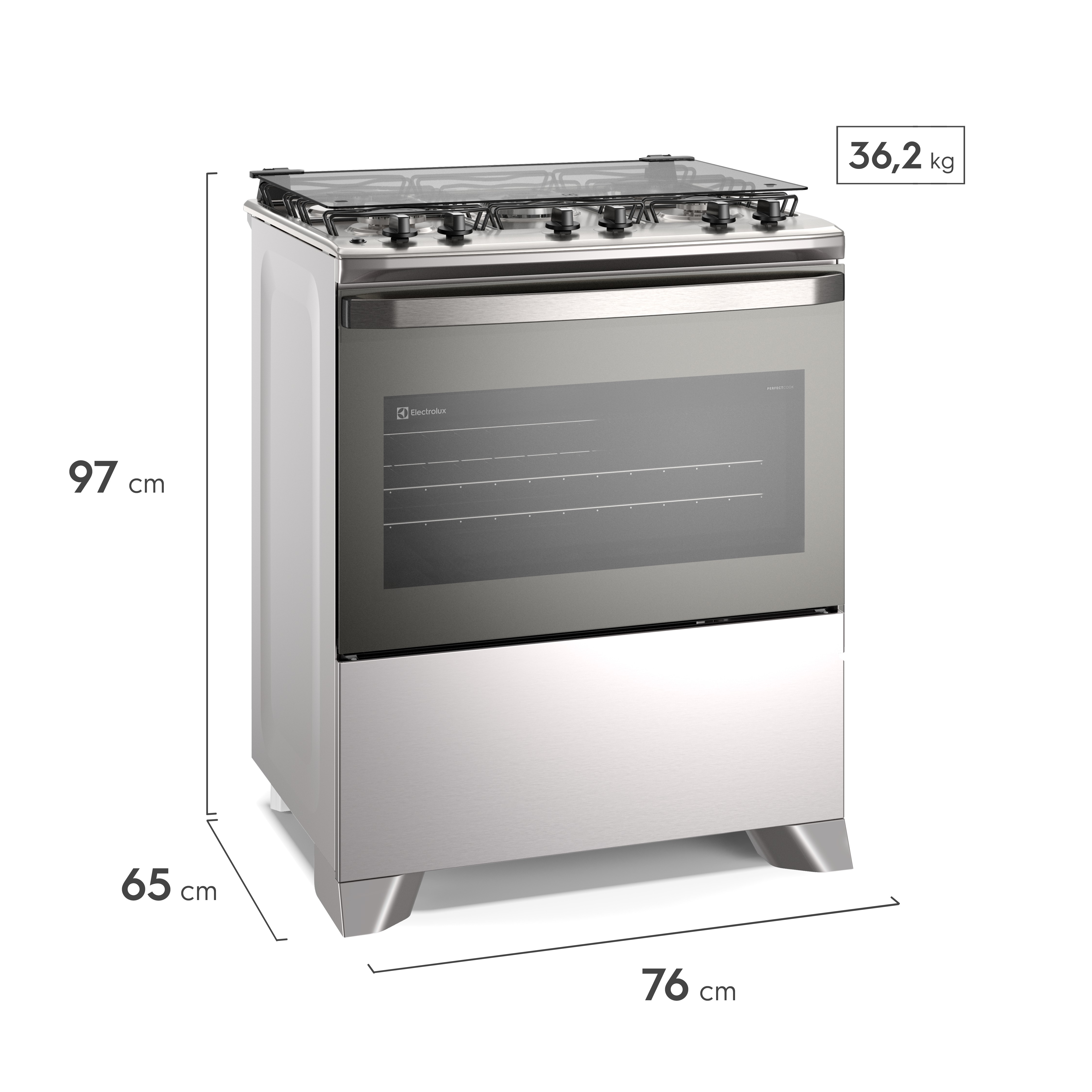Fogão 5 bocas Electrolux Cinza Efficient Mesa Inox, PerfectCook e VaporBake® (FE5IG)