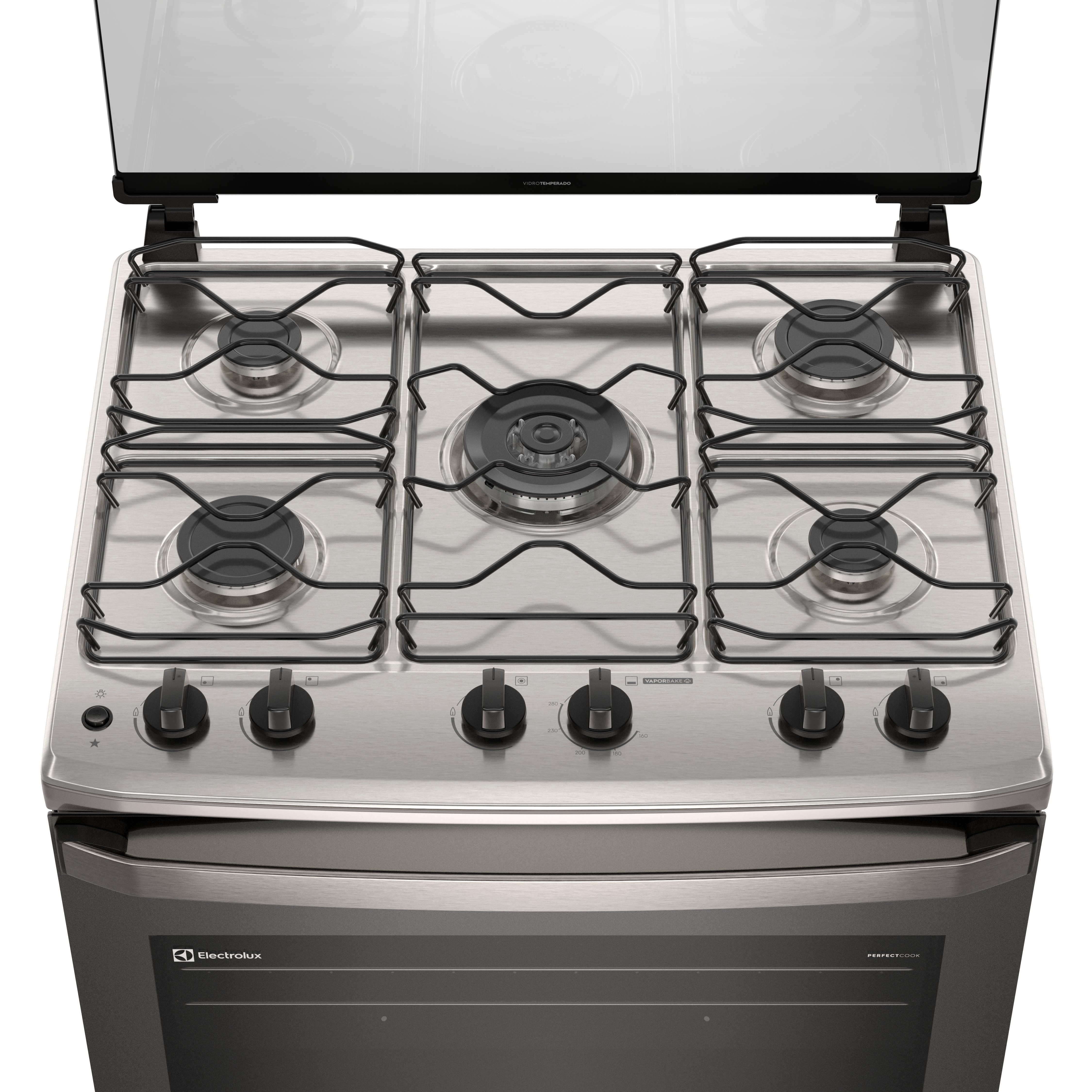 Fogão 5 bocas Electrolux Cinza Efficient Mesa Inox, PerfectCook e VaporBake® (FE5IG)