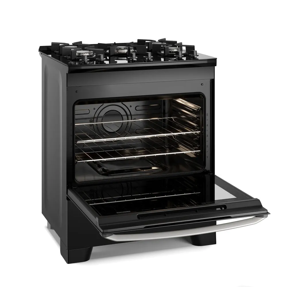 Fogão 5 bocas Electrolux Preto Efficient Mesa de Vidro, PerfectCook e Grades de Ferro (FE5GB)